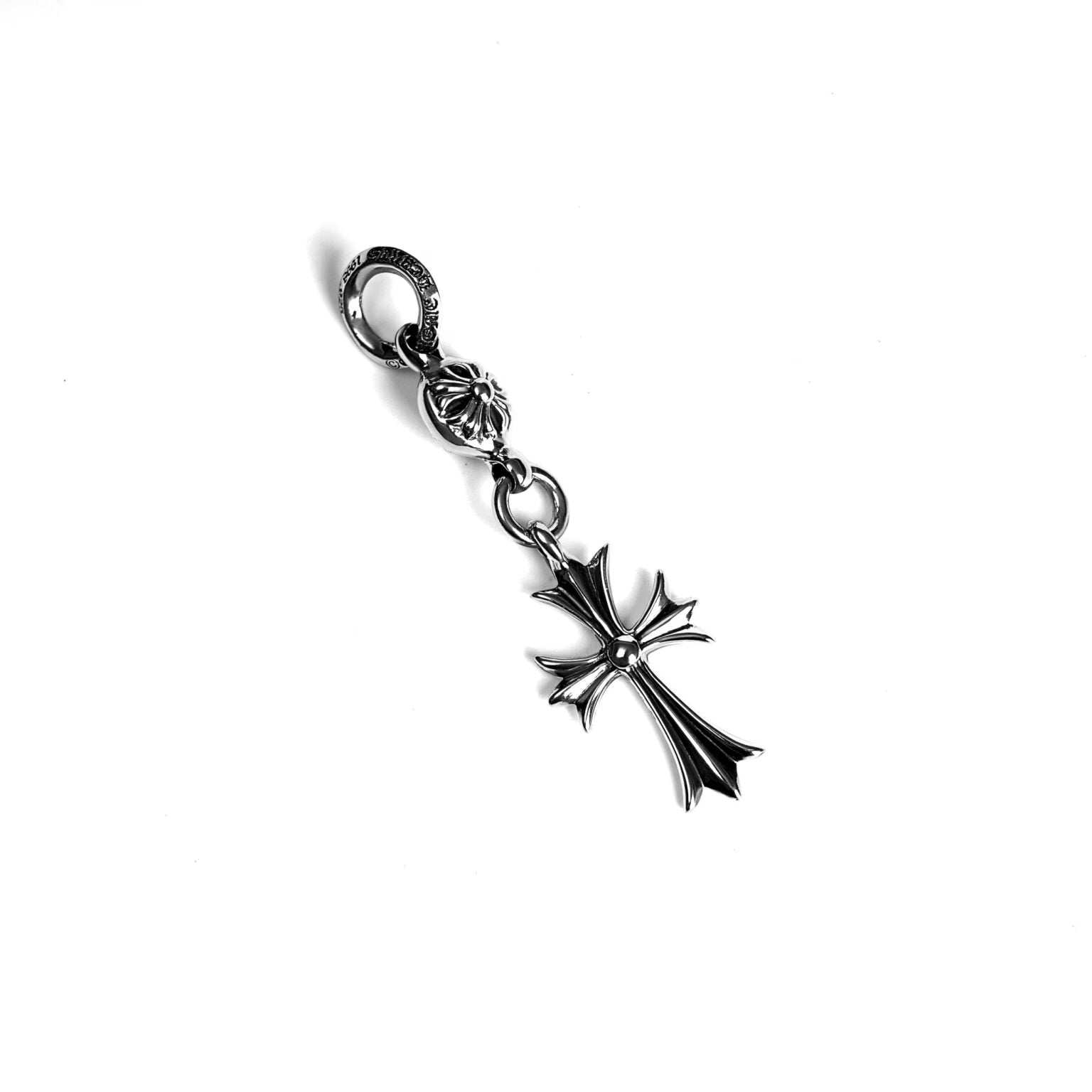 Authentic Chrome Hearts Tiny CH Cross With One Silver Ball Charm – front view
