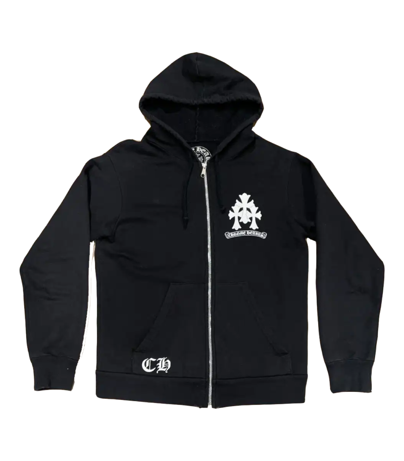 Authentic Chrome Hearts Chrome Hearts Triple Cross Logo Zip Up Hoodie – front view