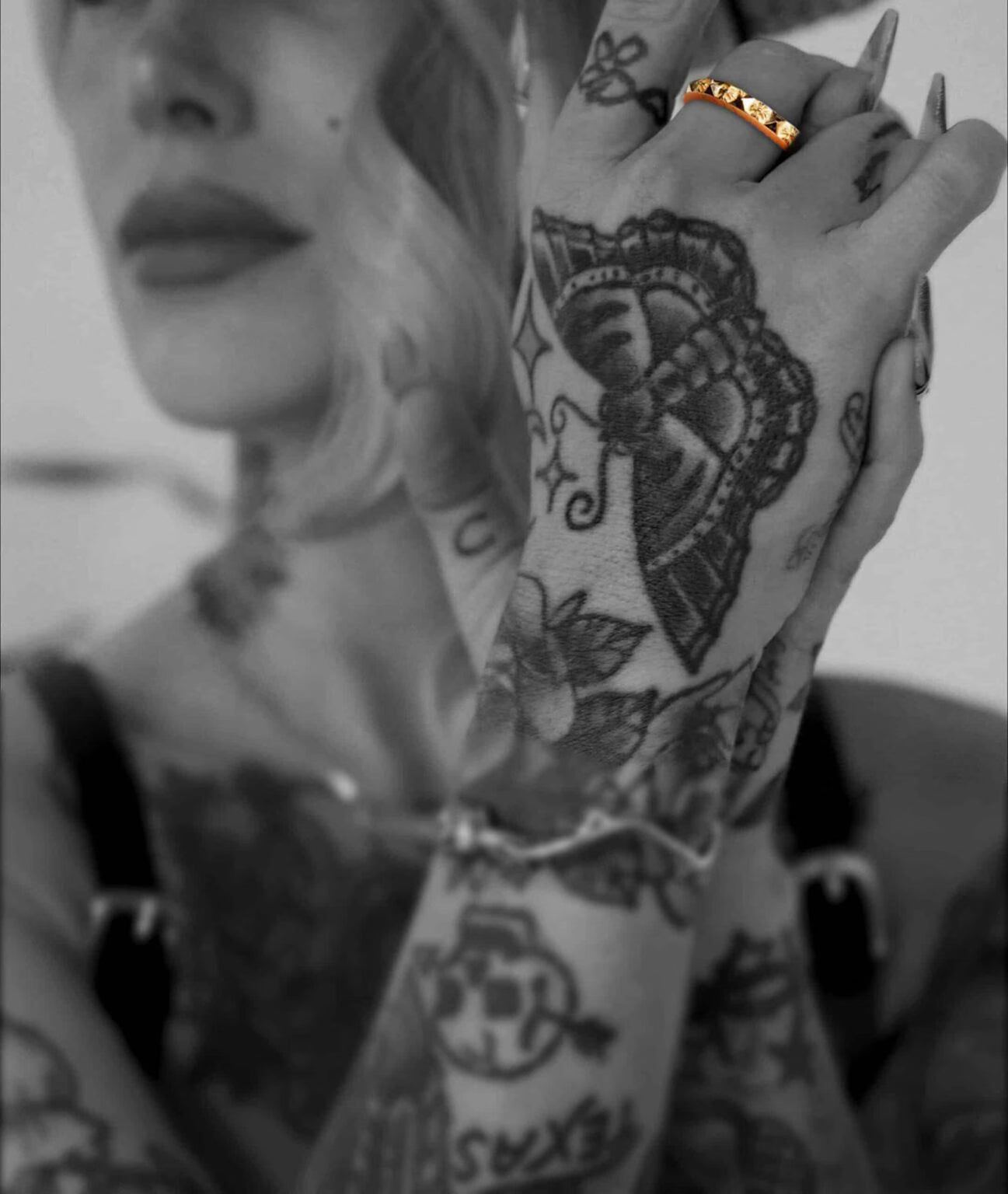 Authentic Chrome Hearts 22K Gold True Fucking Punk Ring – front view