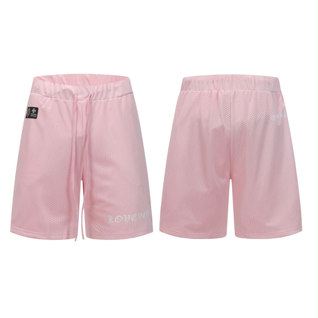 Authentic Chrome Hearts Chrome Hearts Light Pink “LOVE BOY” Mesh Shorts – front view