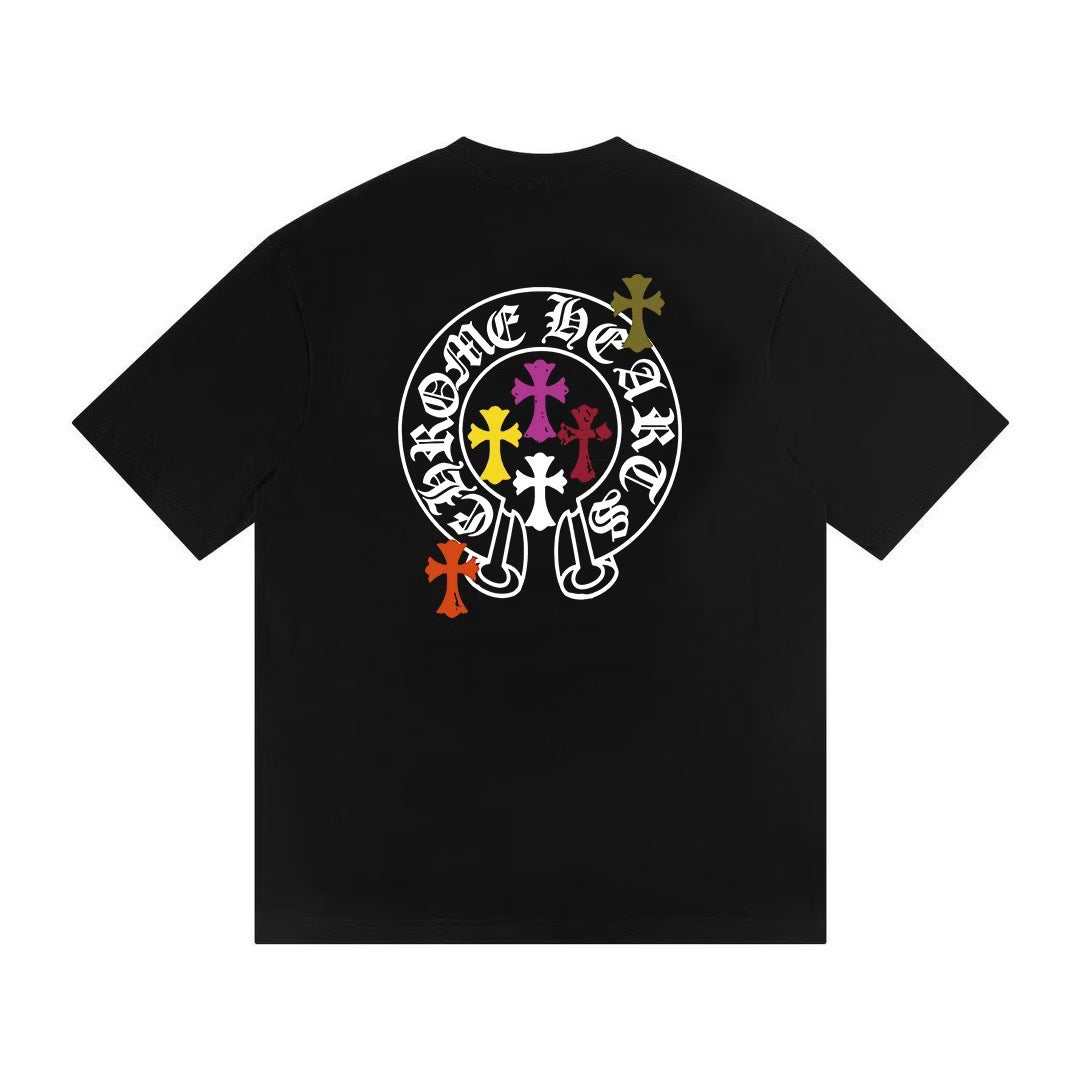 Authentic Chrome Hearts Chrome Hearts Rainbow Cross Circle Logo Tee (Black) – front view