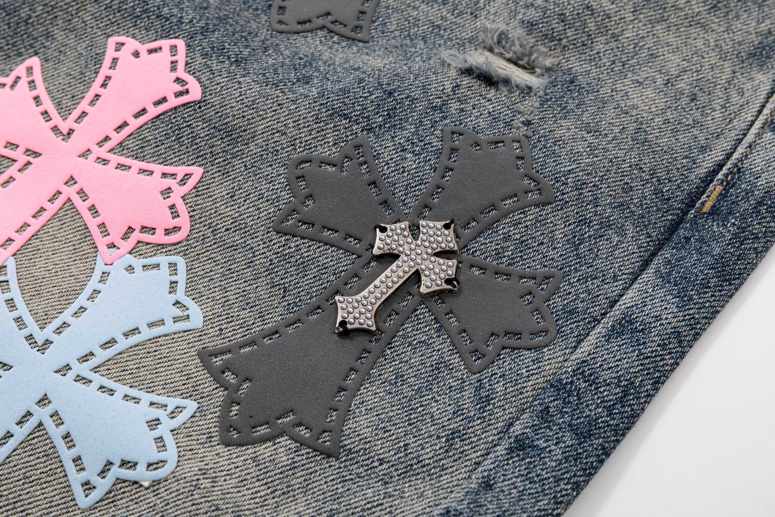 Authentic Chrome Hearts Chrome Hearts Multi Cross Patch Blue Jeans – front view