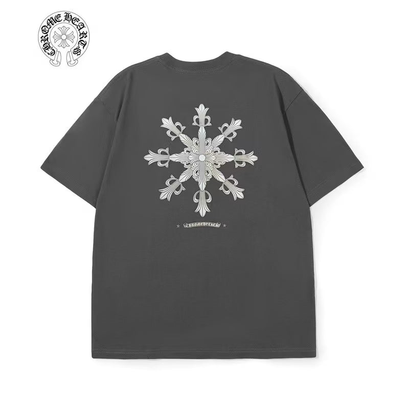 Authentic Chrome Hearts Chrome Hearts Grey Floral Cross Back Graphic Tee – front view