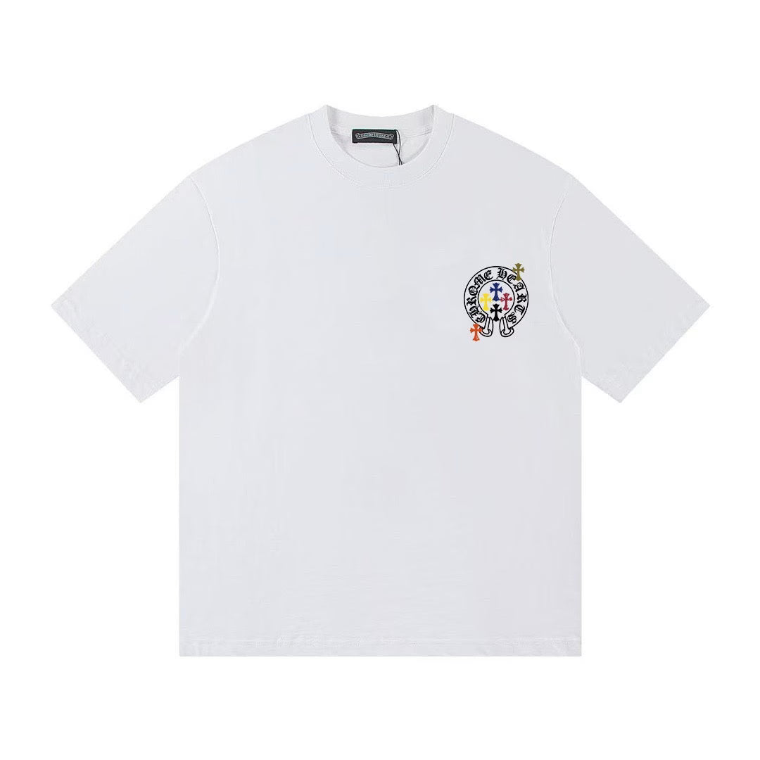 Authentic Chrome Hearts Chrome Hearts Rainbow Cross Circle Logo Tee (White) – front view