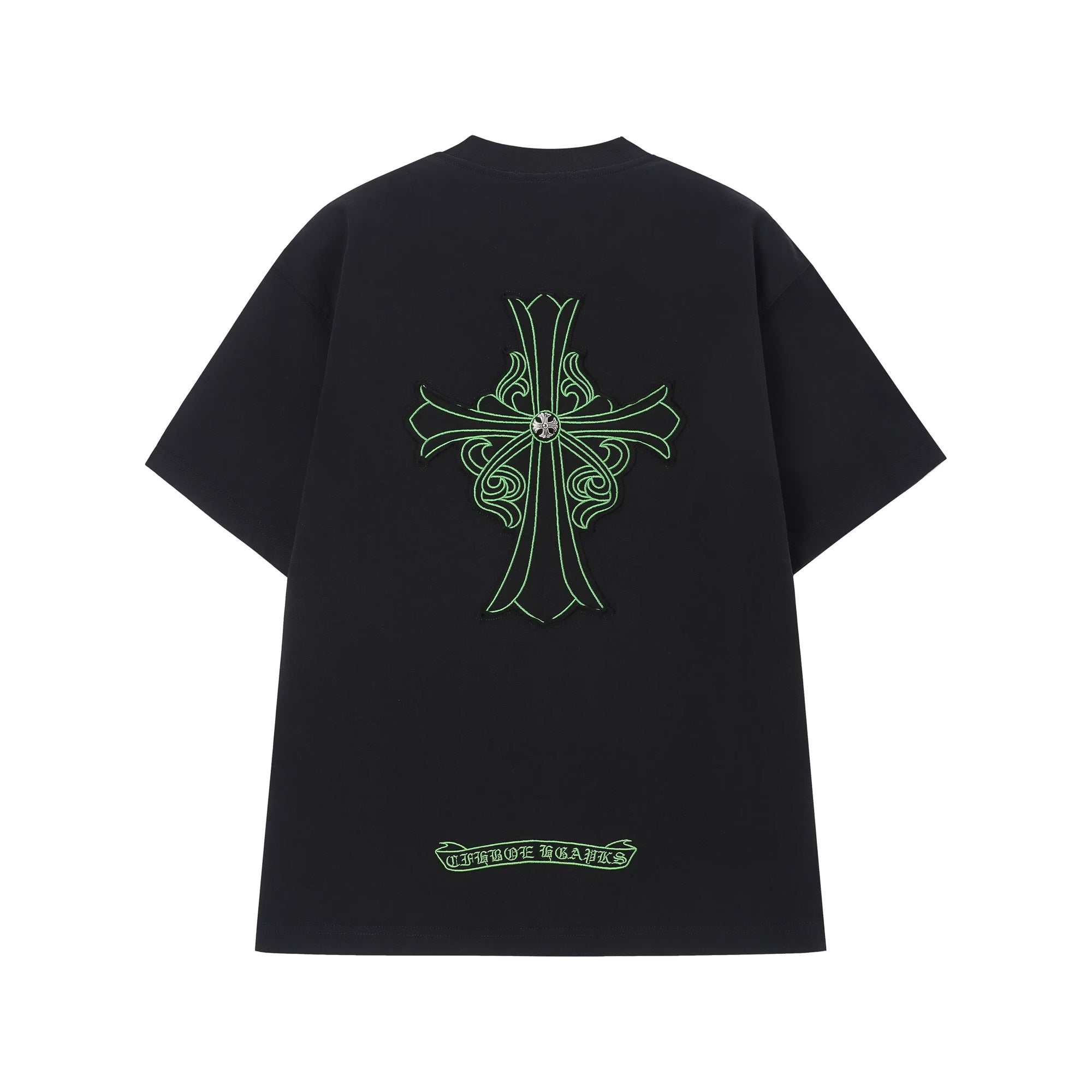 Authentic Chrome Hearts Chrome Hearts Black Green Cross Embroidered T-Shirt – front view