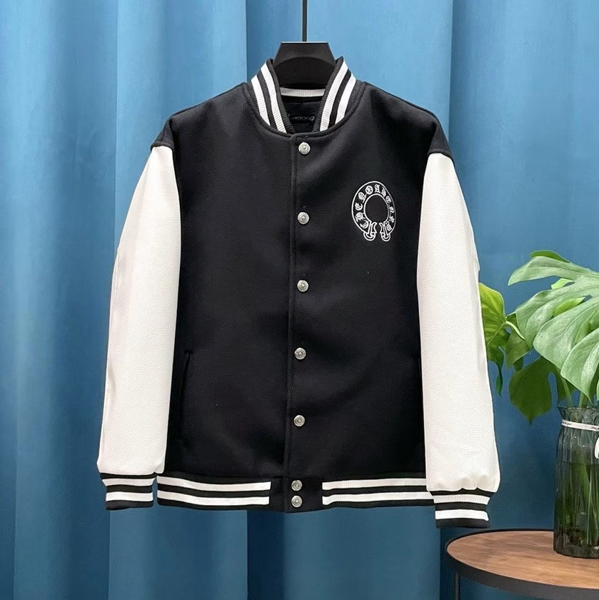 Authentic Chrome Hearts Chrome Hearts Horseshoe Logo Varsity Jacket (Black/White) – front view