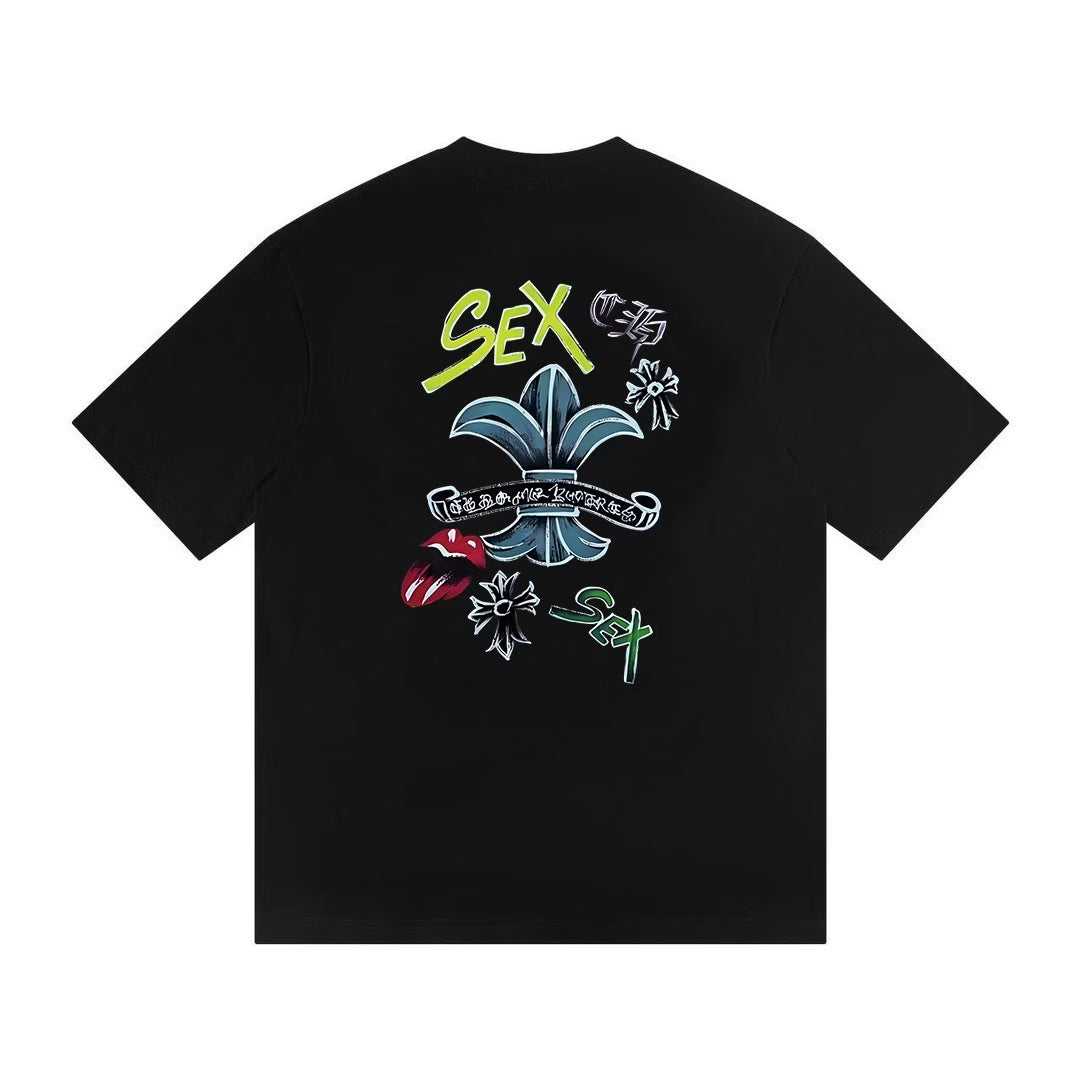 Authentic Chrome Hearts Chrome Hearts Fleur Cross SEX Logo T-Shirt Black – front view