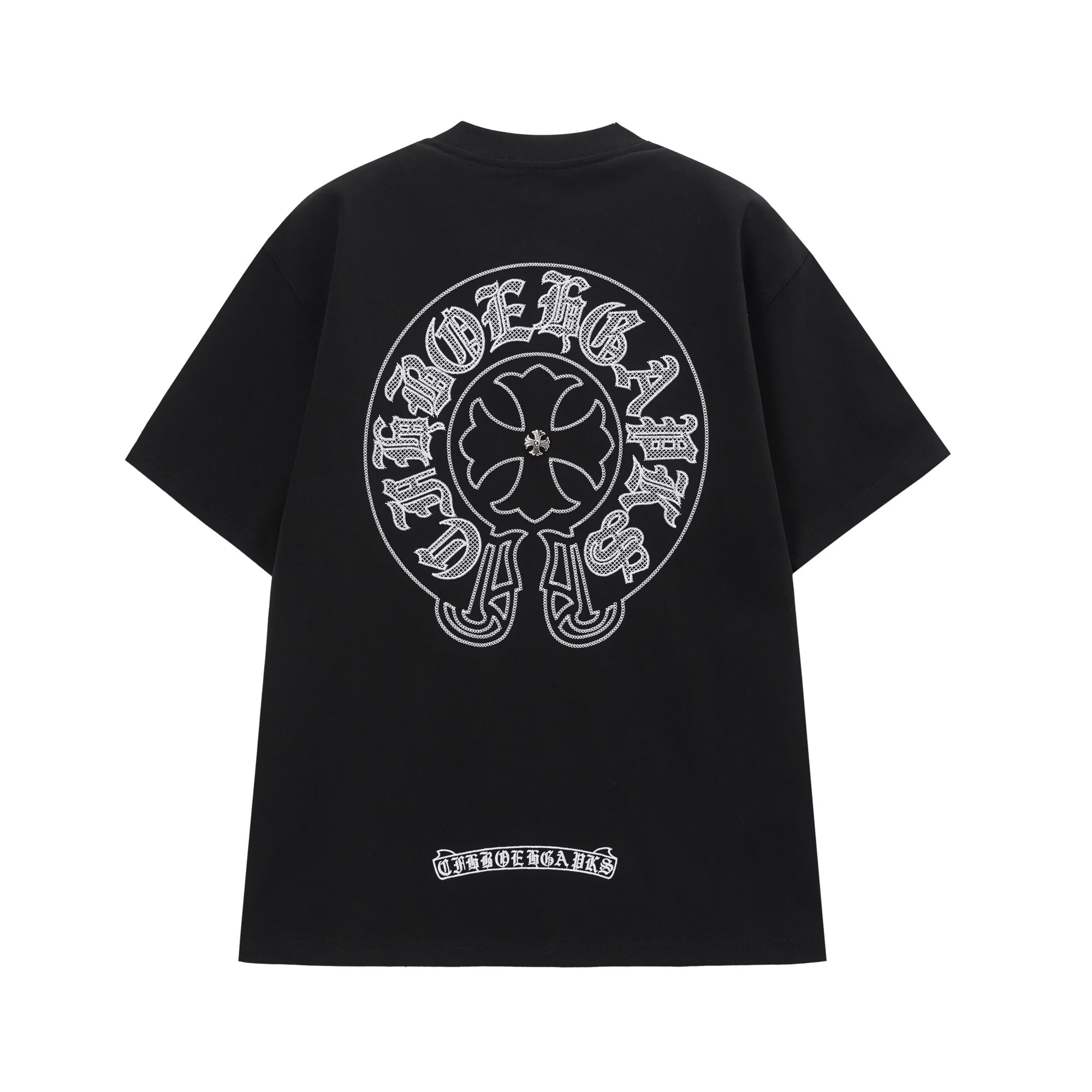 Authentic Chrome Hearts Chrome Hearts Black Gothic Circle Cross T-Shirt – front view