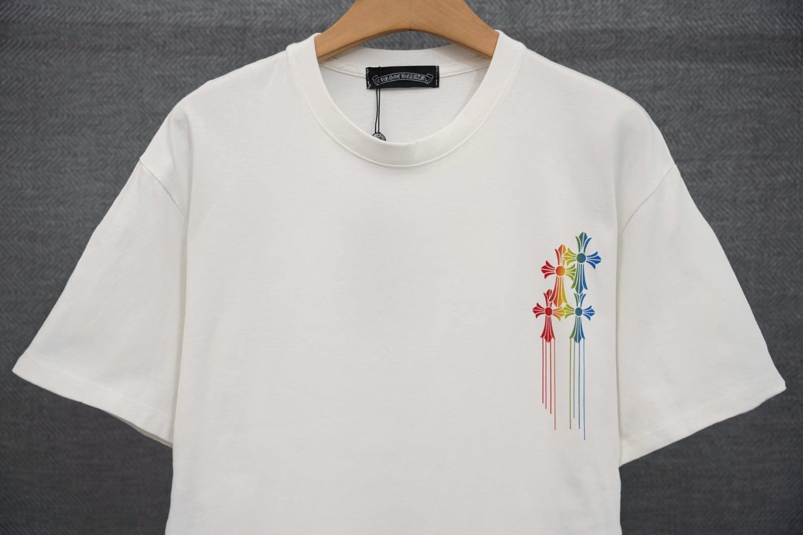 Authentic Chrome Hearts Chrome Hearts Rainbow Cross Drip Tee (White) – front view