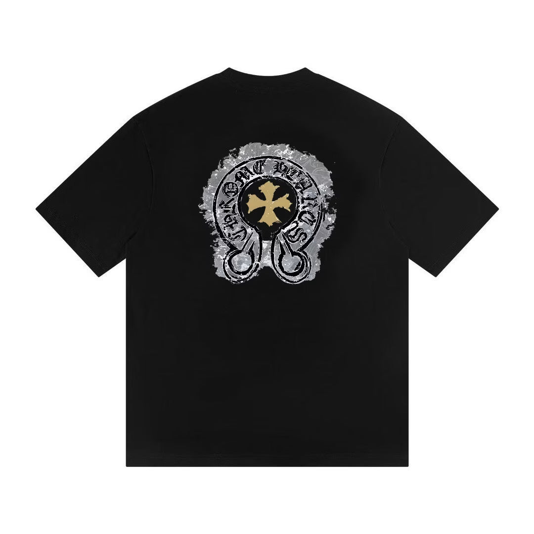 Authentic Chrome Hearts Chrome Hearts Horseshoe Logo Graphic Tee (Black/Gold) – front view