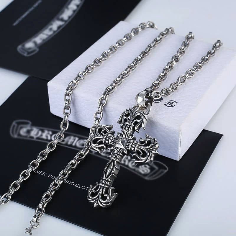 Authentic Chrome Hearts Chrome Hearts Ornate Cross Pendant Necklace – front view