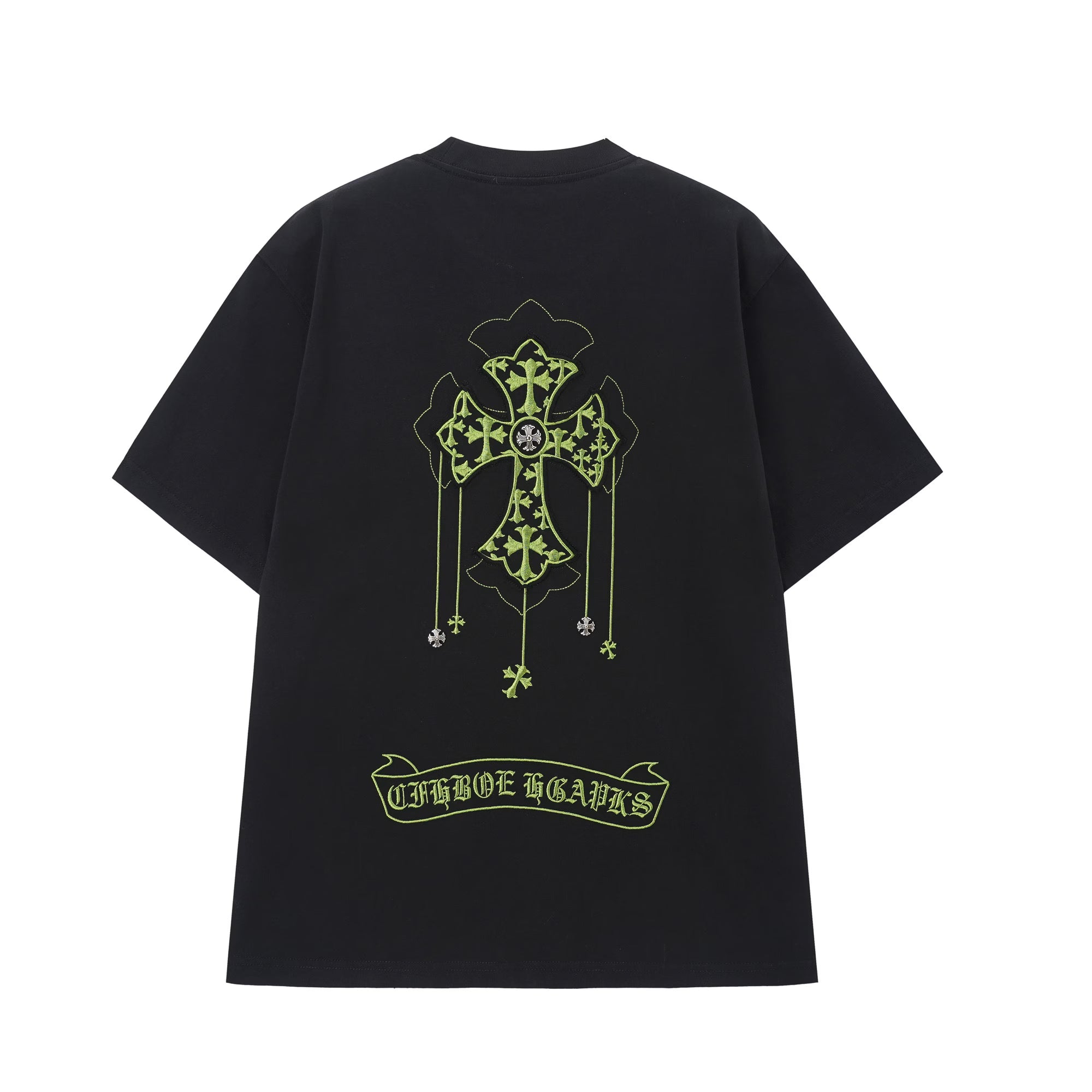 Authentic Chrome Hearts Chrome Hearts Black Green Gothic Cross T-Shirt – front view