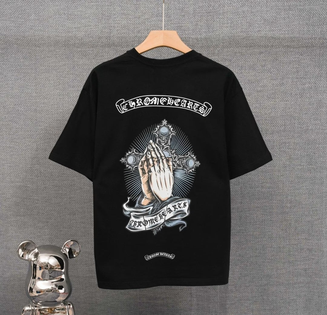 Authentic Chrome Hearts Chrome Hearts Praying Hands Cross Tee (Black) – front view