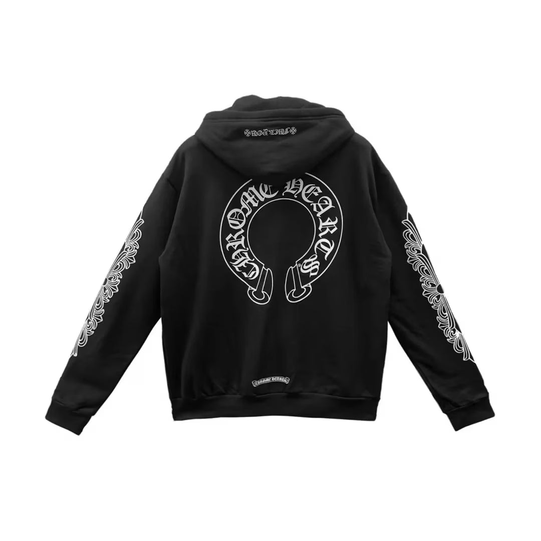 Authentic Chrome Hearts Chrome Hearts Zip Up Hoodie F**kyou Horseshoe Floral Sleeve – front view