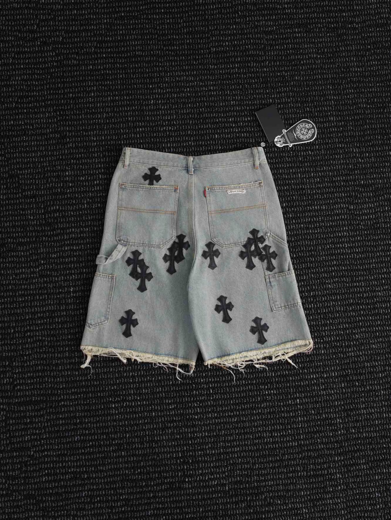 Authentic Chrome Hearts Chrome Hearts Black Cross Denim Shorts – front view