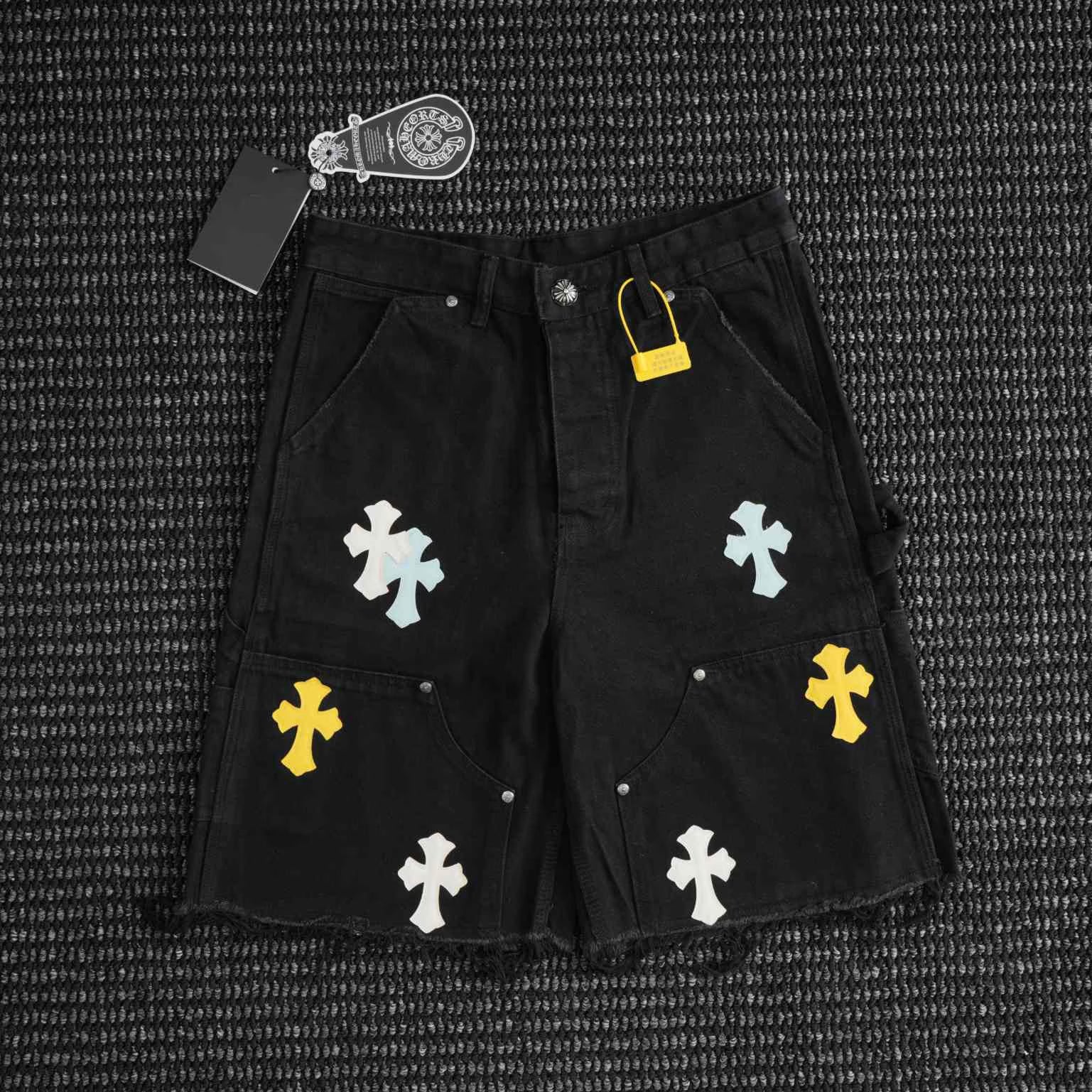 Authentic Chrome Hearts Chrome Hearts Multi-Color Cross Denim Shorts – front view