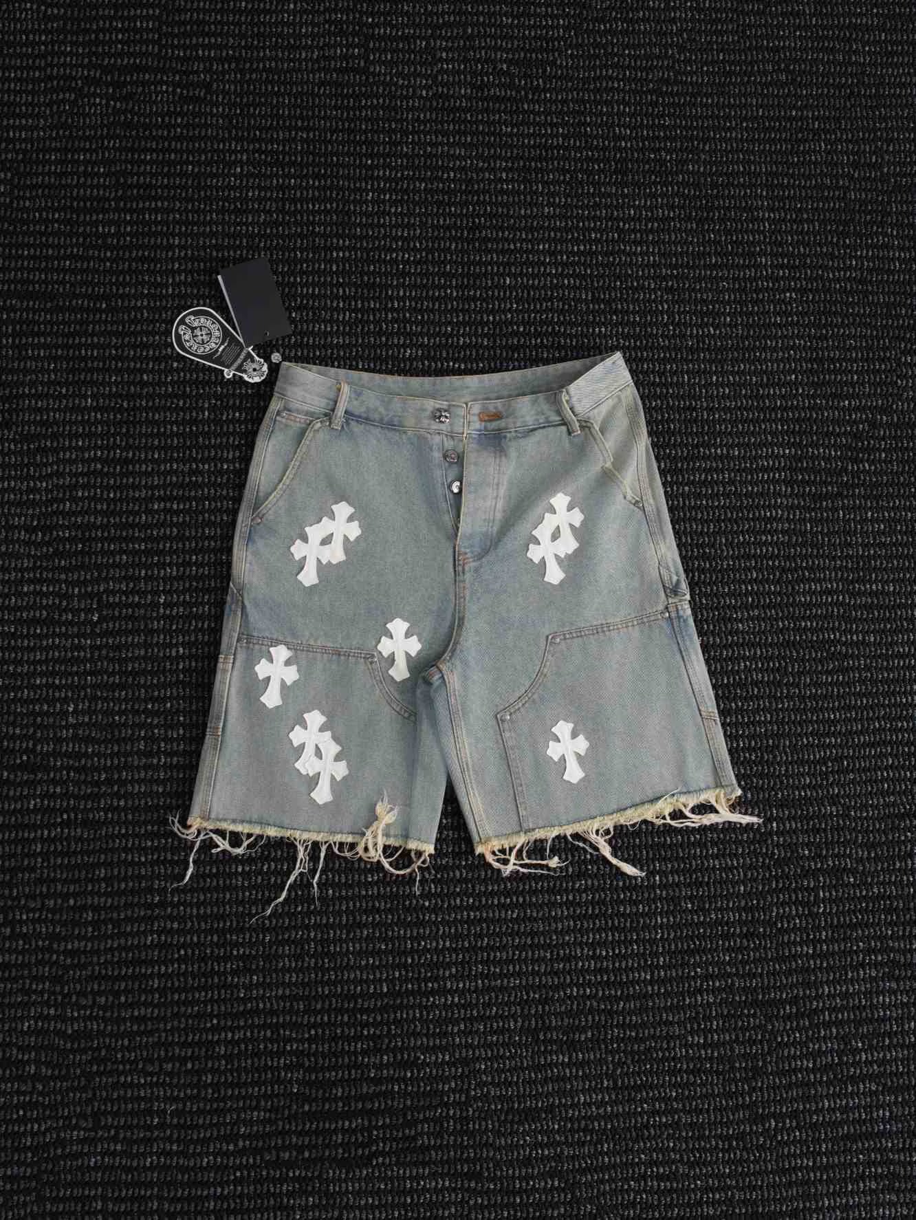 Authentic Chrome Hearts Chrome Hearts White Cross Denim Shorts – front view