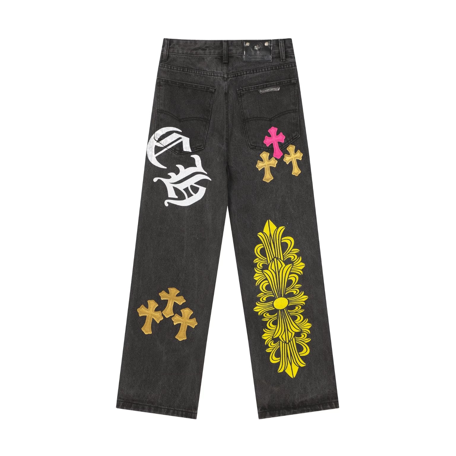 Authentic Chrome Hearts Chrome Hearts Multi Cross Graphic Black Straight Leg Jeans – front view