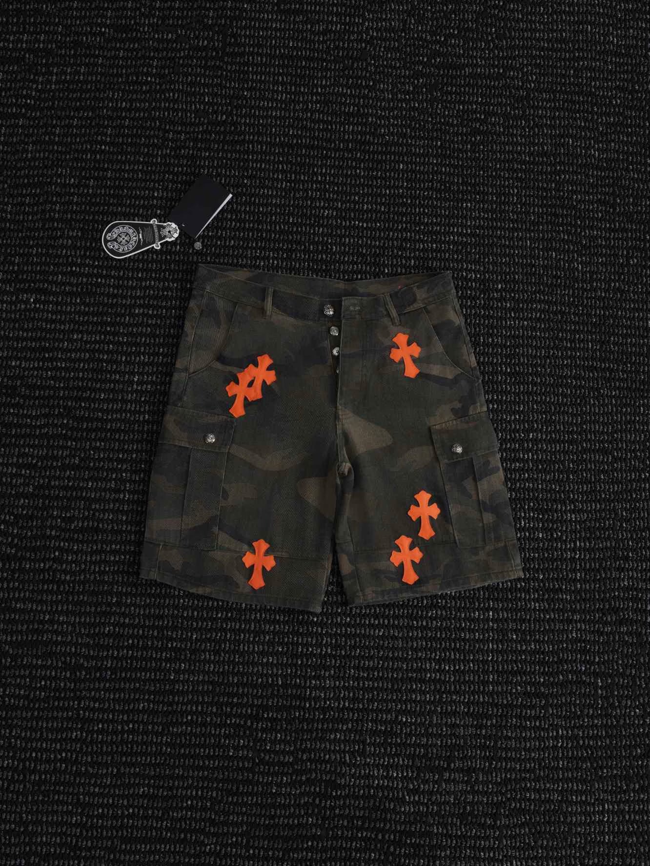 Authentic Chrome Hearts Chrome Hearts Orange Cross Camo Cargo Shorts – front view