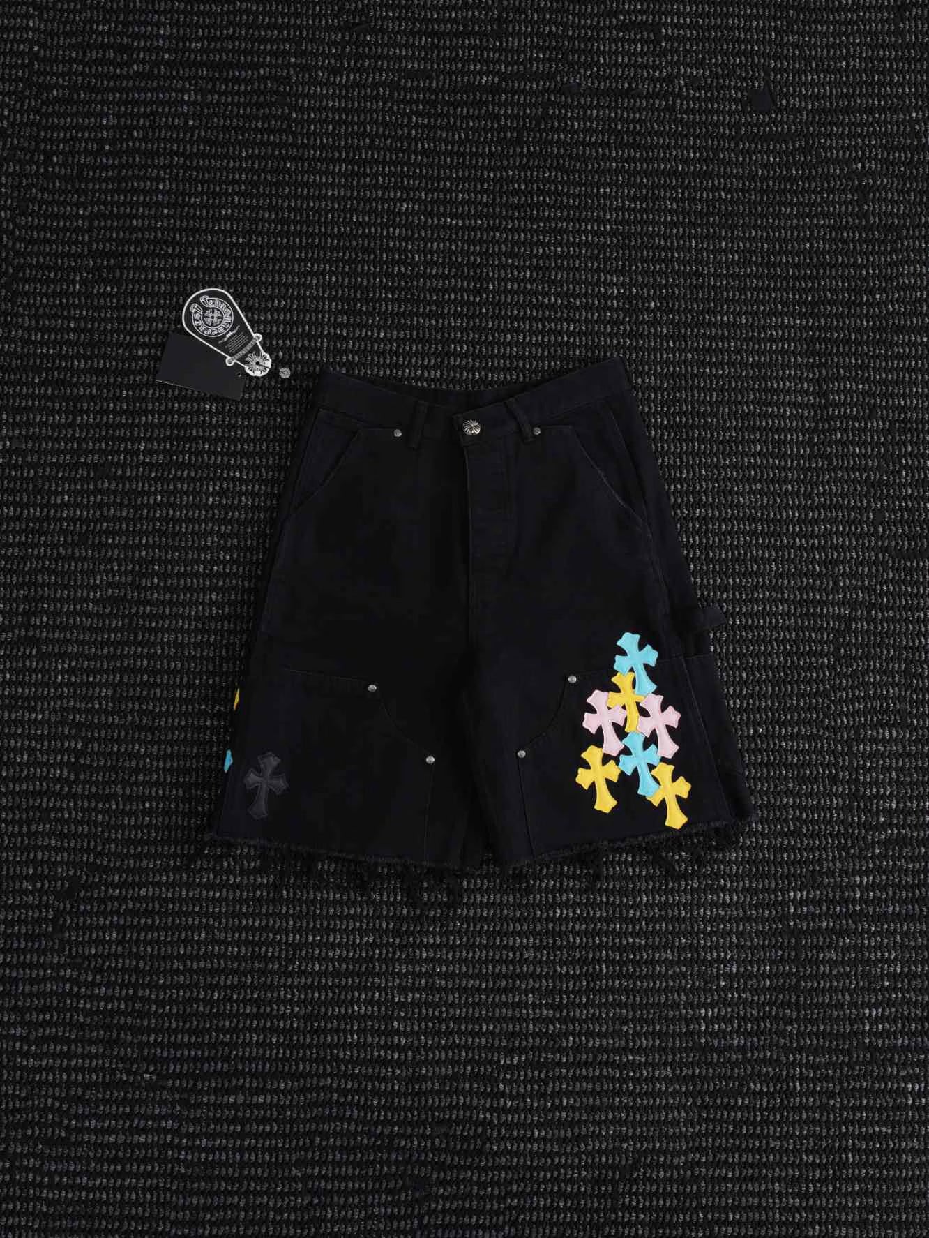 Authentic Chrome Hearts Chrome Hearts Multi Cross Black Denim Shorts – front view
