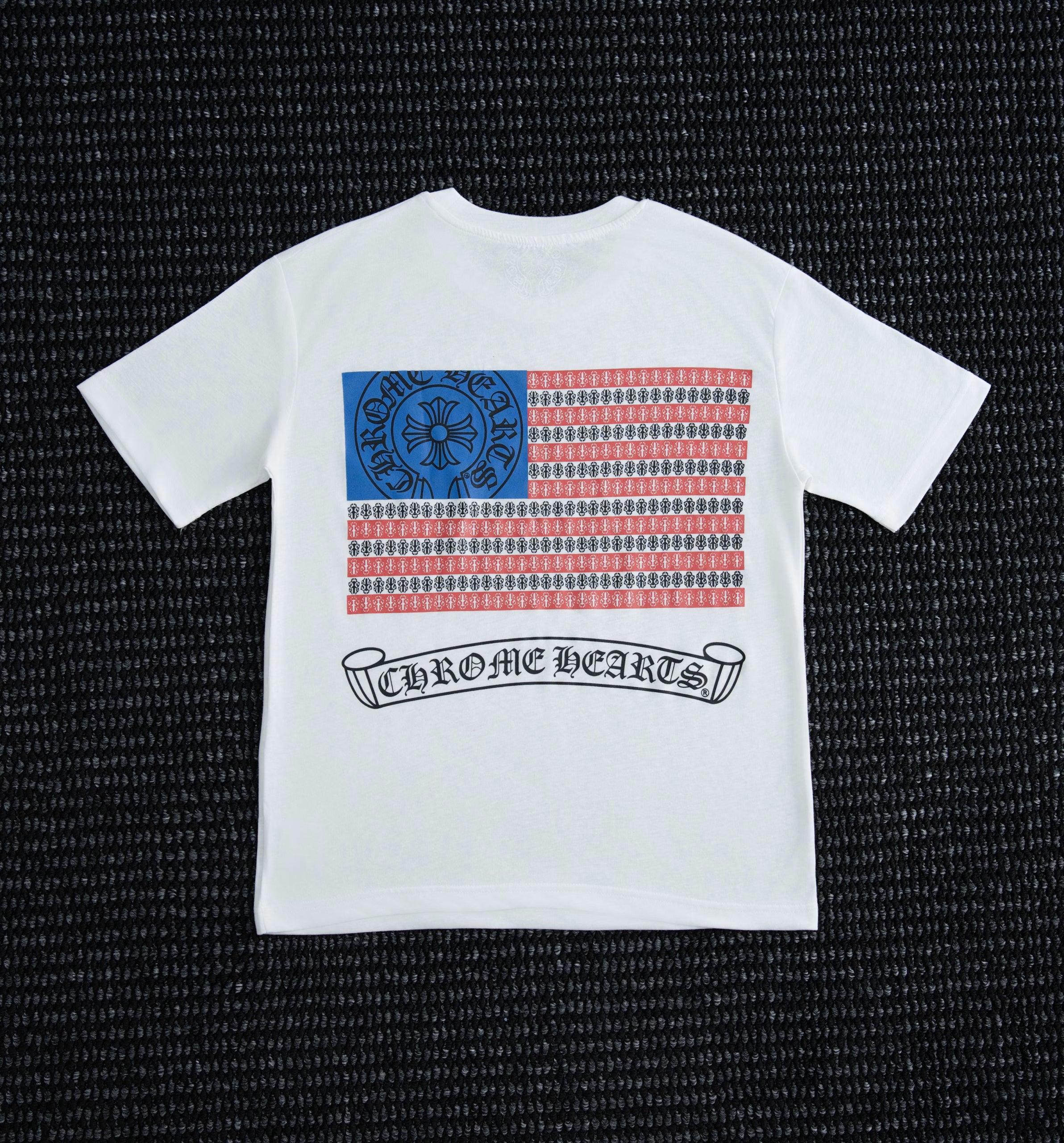 Authentic Chrome Hearts Chrome Hearts USA Flag Back Print Tee in White – front view