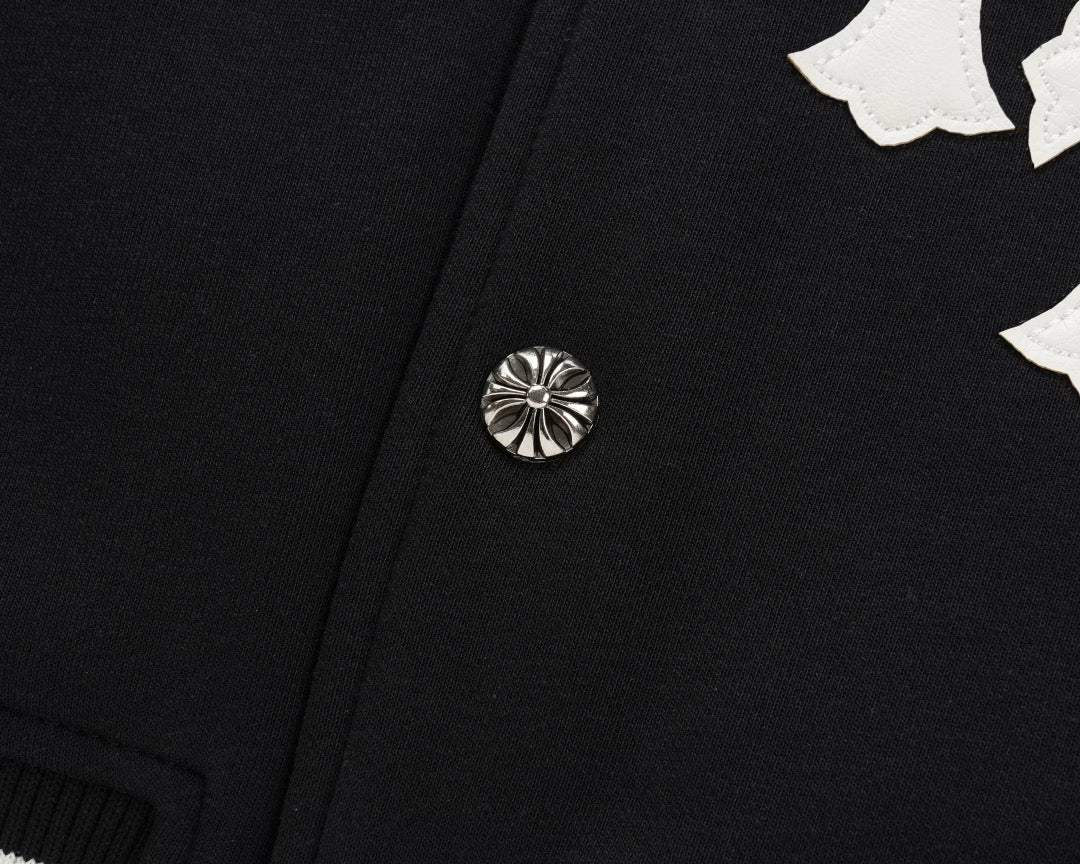 Authentic Chrome Hearts Chrome Hearts Varsity Jacket Black/White Leather Sleeves – front view