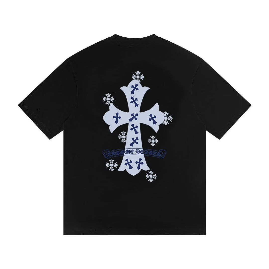 Authentic Chrome Hearts Chrome Hearts Blue Cross T-Shirt – Black – front view