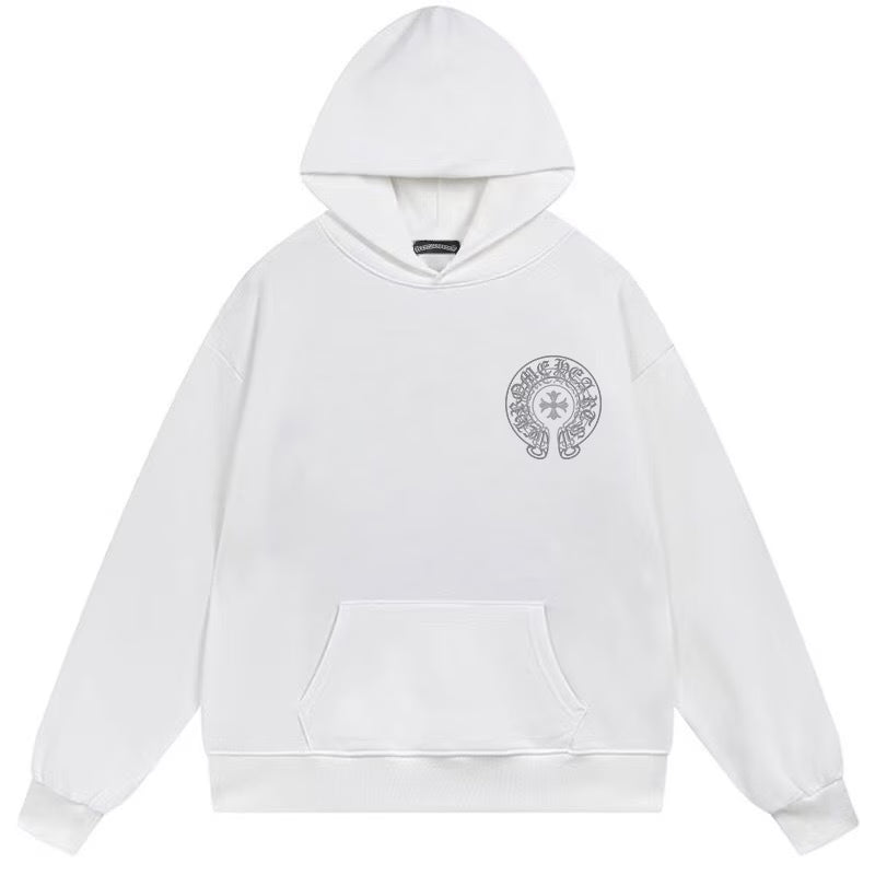 Authentic Chrome Hearts Chrome Hearts Cross Horseshoe Hoodie White – front view