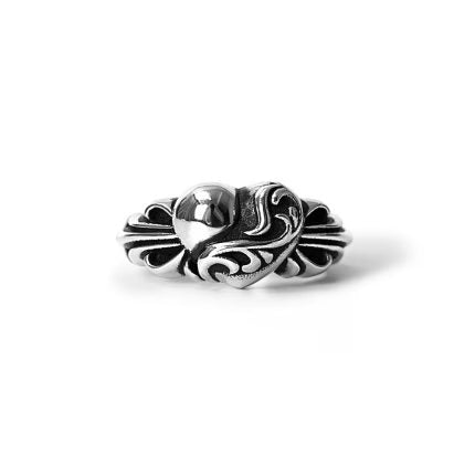Authentic Chrome Hearts Floral Cross Heart Ring – front view
