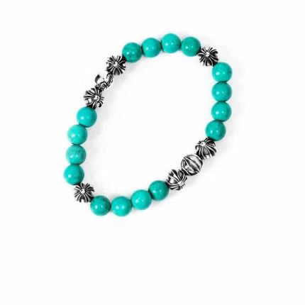 Authentic Chrome Hearts Turquoise Bead Bracelet 8MM – front view