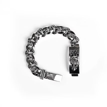 Authentic Chrome Hearts Heart Insignia ID Fancy Chain Bracelet – front view