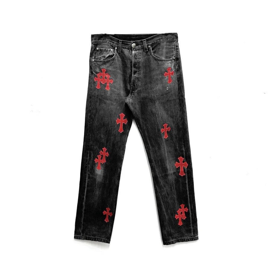 Chrome Hearts Red Cross Jeans – pants front view