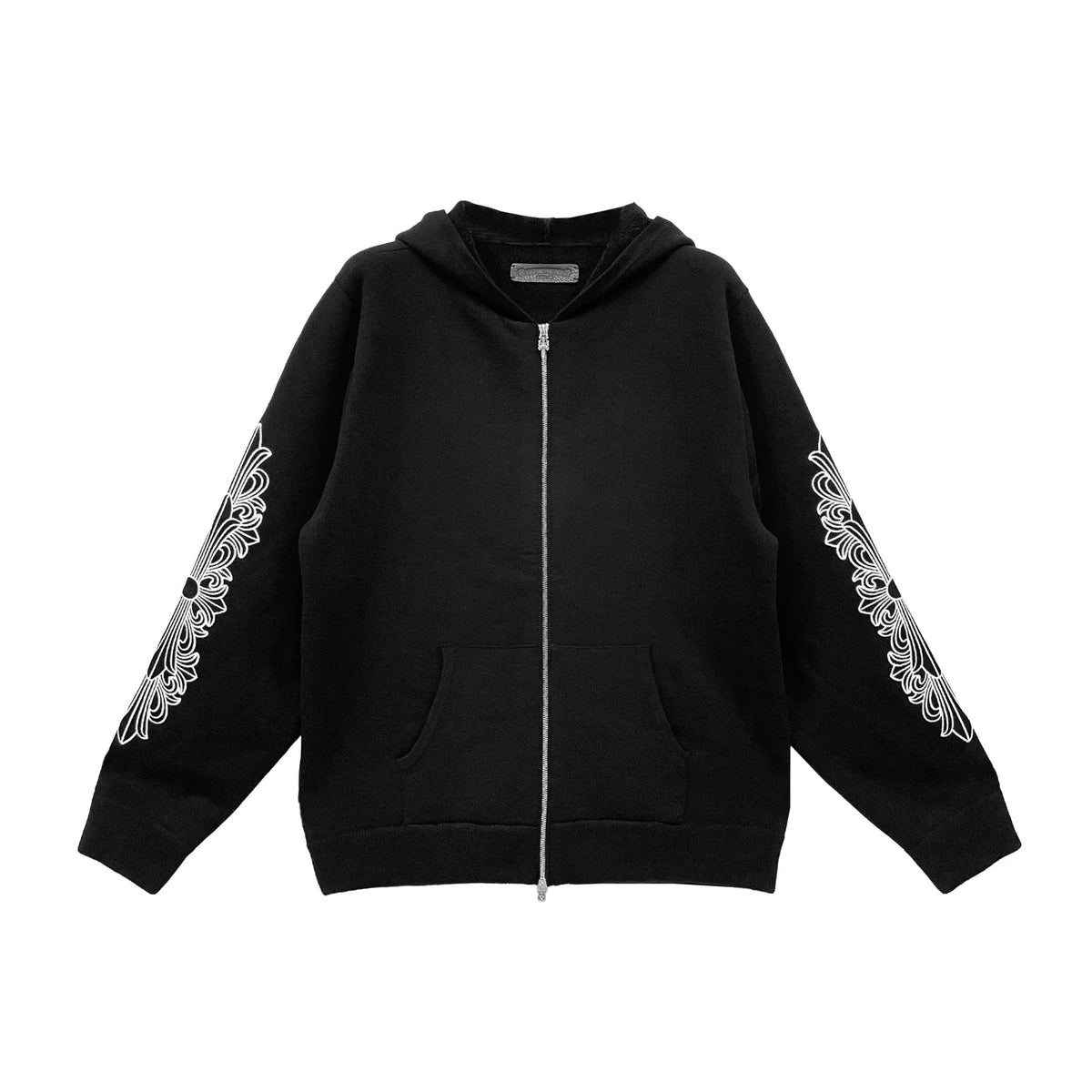 Chrome Hearts Floral Logo Zip Up Hoodie Black – hoodie front view