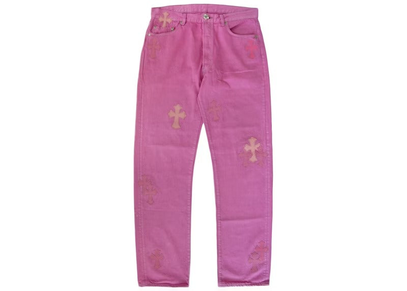 Authentic Chrome Hearts Pink Chrome Hearts Jeans – pants front view