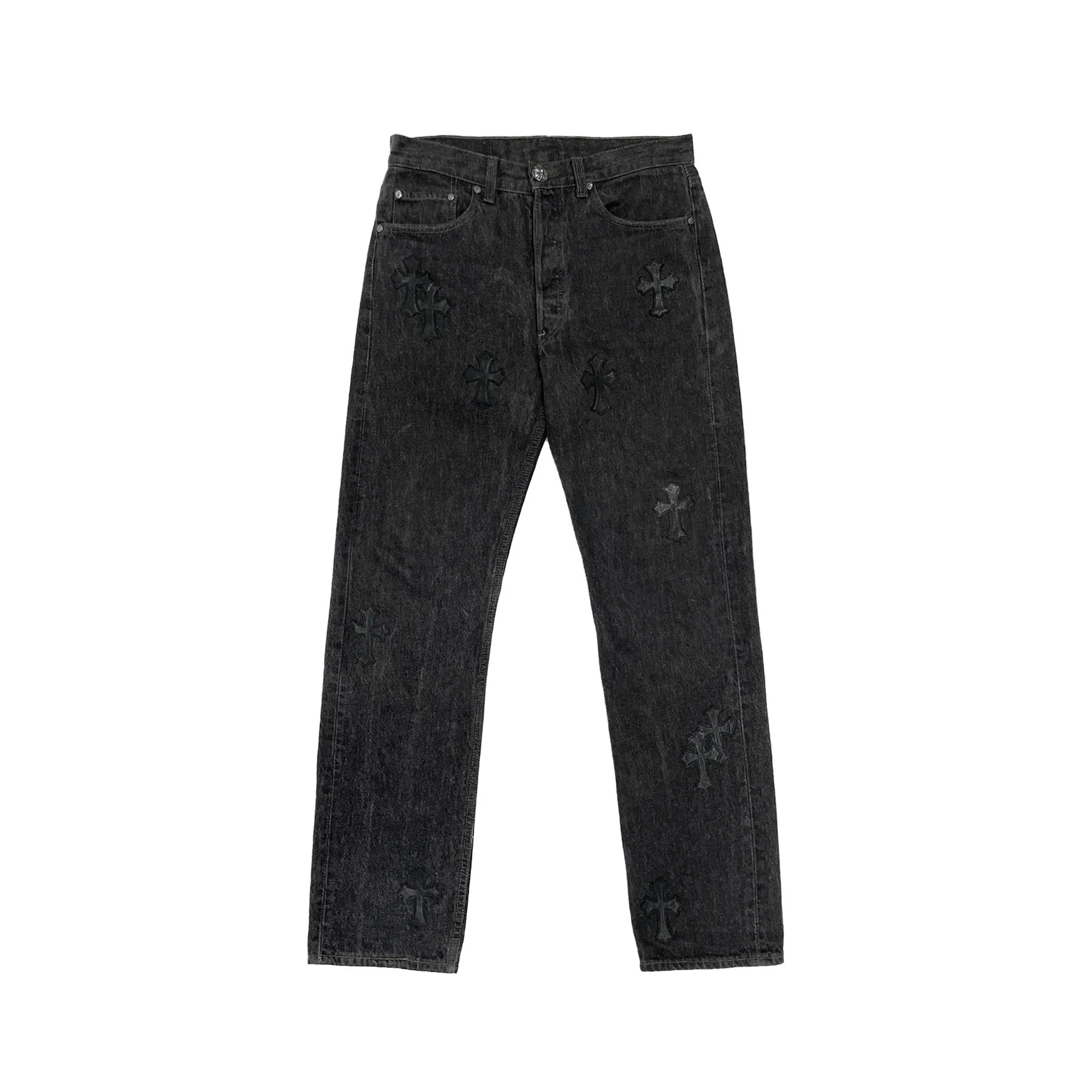 Authentic Chrome Hearts Black Chrome Heart Jeans – pants front view