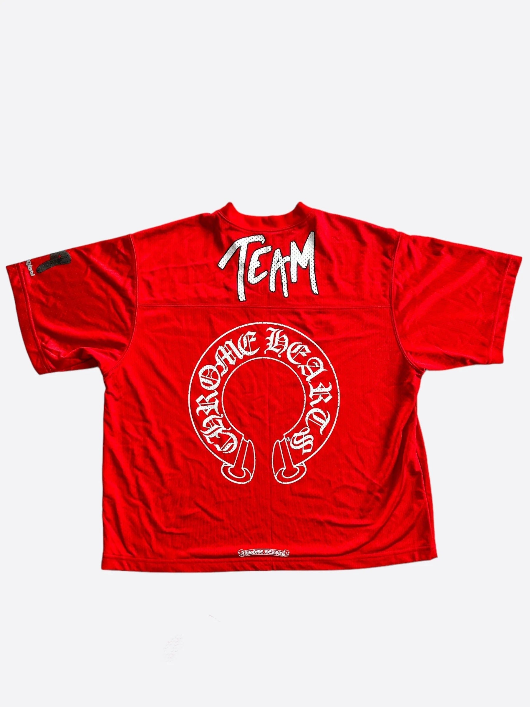 Chrome Hearts Men's Red And White Shirt – shirt detail close-up