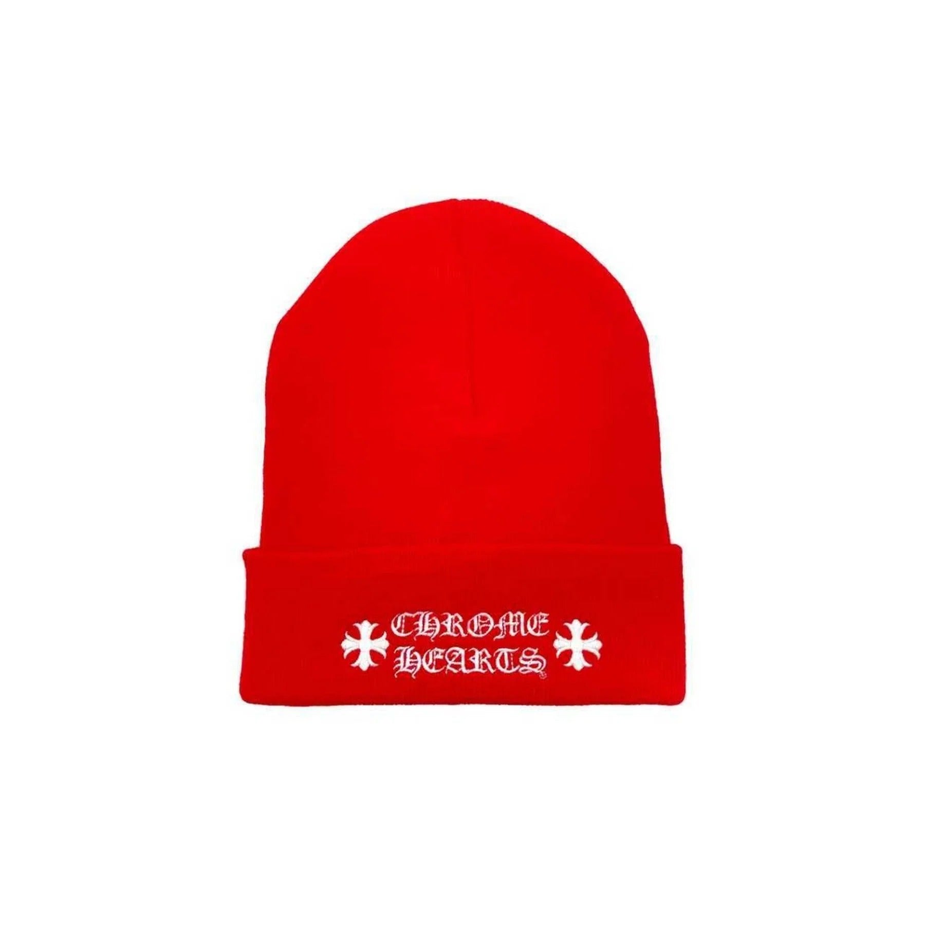 Authentic Chrome Hearts Chrome Heart Beanie Red – hat front view