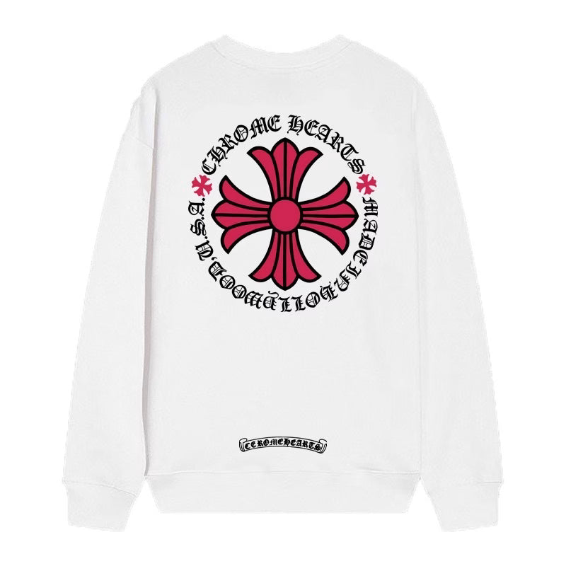 Authentic Chrome Hearts Chrome Hearts Pink Cross Circle Sweatshirt – White – front view