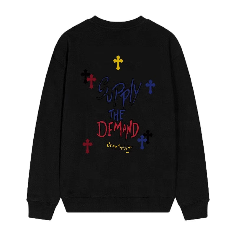 Authentic Chrome Hearts Supply The Demand Cross Graphic Sweatshirt – Black – front view