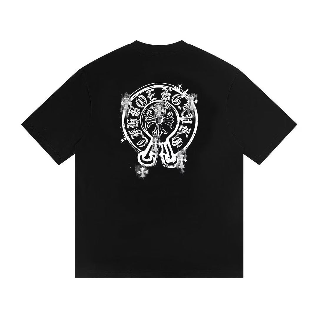 Authentic Chrome Hearts Chrome Hearts Cemetery Cross Spray Logo Tee (Black) – front view