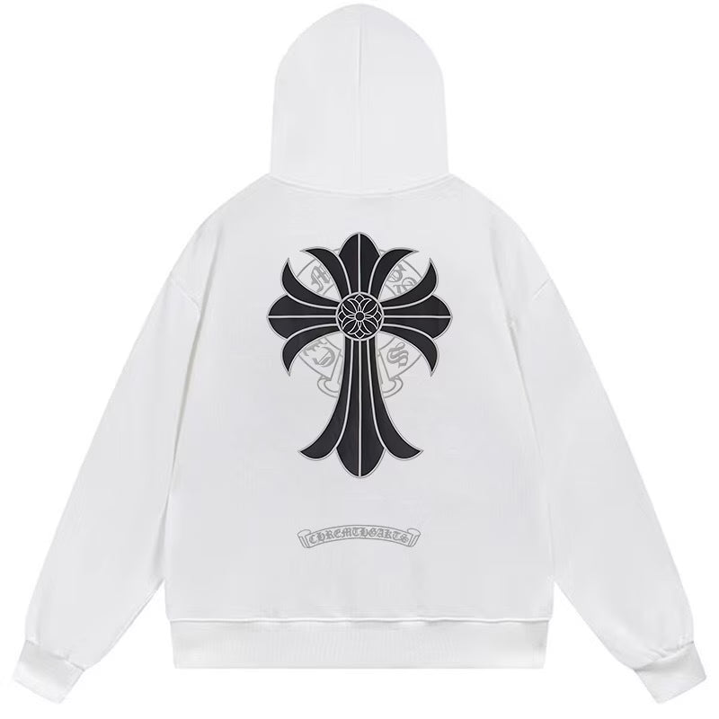 Authentic Chrome Hearts Chrome Hearts Floral Cross Hoodie White – front view