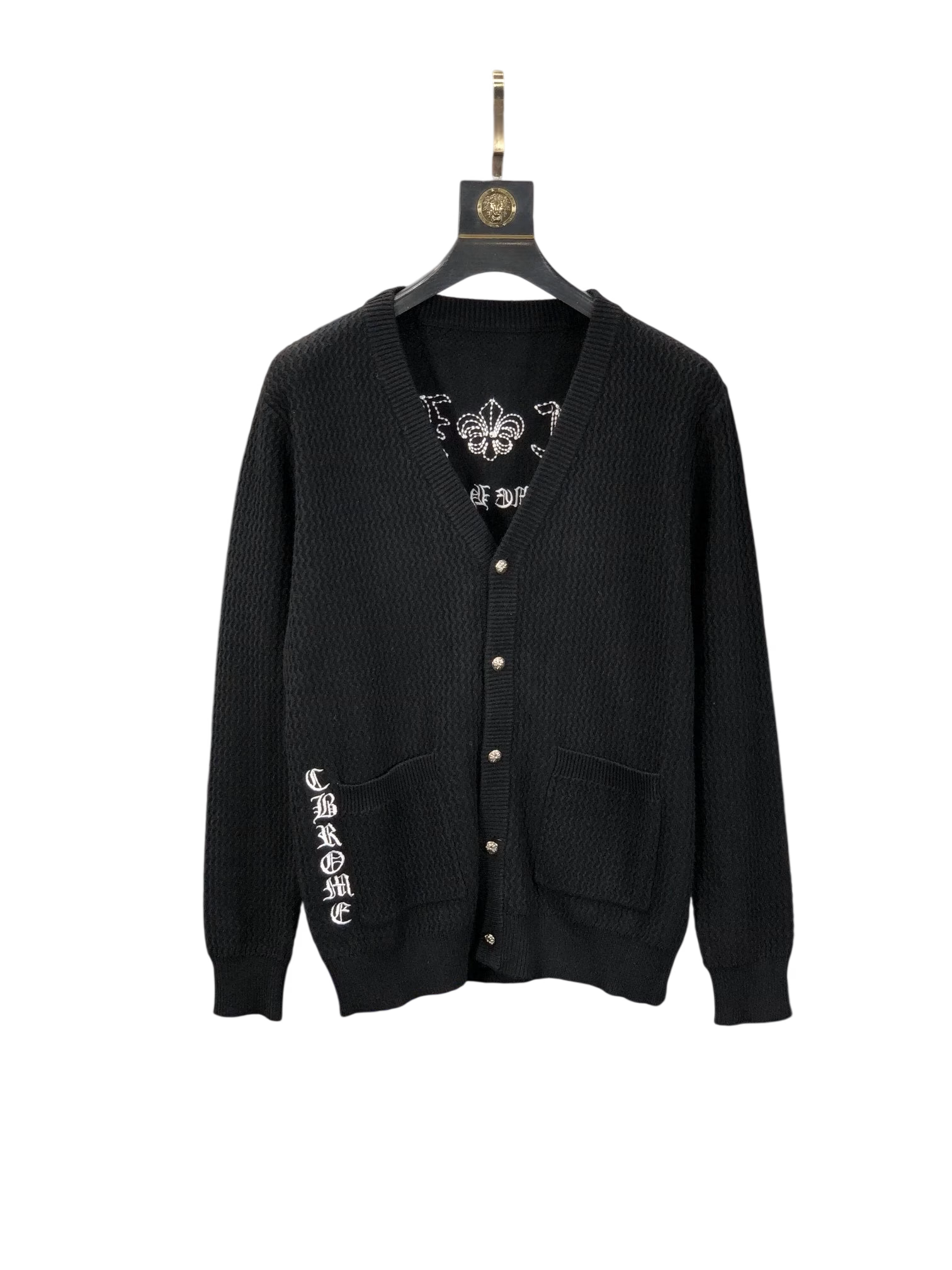 Authentic Chrome Hearts Chrome Hearts Cross Patch Waffle Knit Cardigan – front view