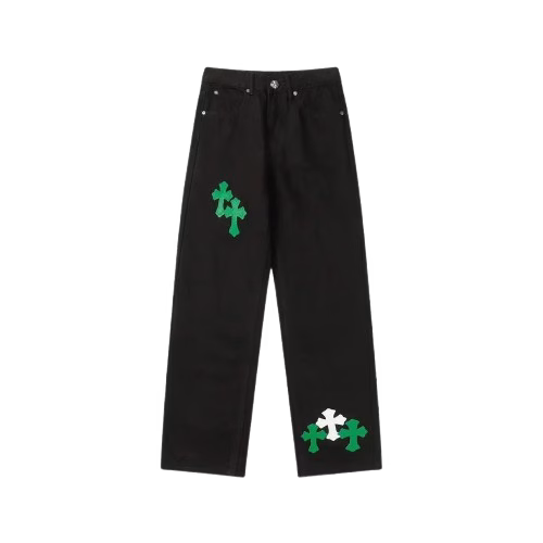 Authentic Chrome Hearts Chrome Hearts Cross Green & White Patch Jeans – front view