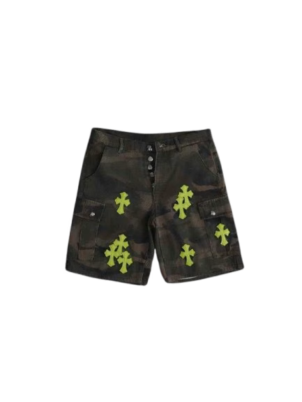 Authentic Chrome Hearts Chrome Hearts Camo Neon Cross Cargo Shorts – front view
