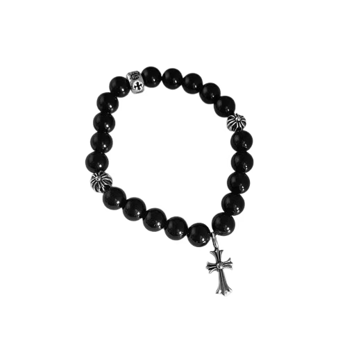 Authentic Chrome Hearts Chrome Hearts Black Bead Cross Charm Bracelet – front view