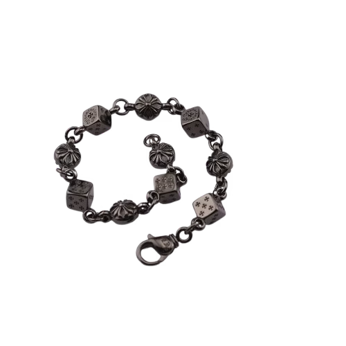 Authentic Chrome Hearts Chrome Hearts Dice & Floral Link Bracelet – front view