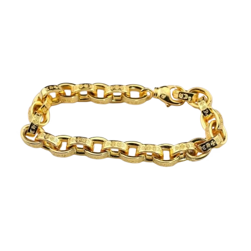 Authentic Chrome Hearts Chrome Hearts Gold Engraved Link Bracelet – front view
