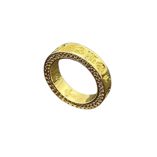 Authentic Chrome Hearts Chrome Hearts Gold Pavé Script Ring – front view