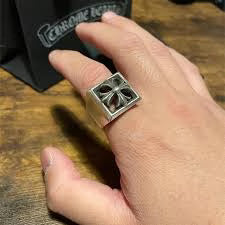 Authentic Chrome Hearts Chrome Hearts Square Cross Signet Ring – front view