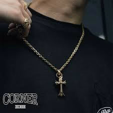 Authentic Chrome Hearts 22K Gold Cross Baby Fat Charm – front view